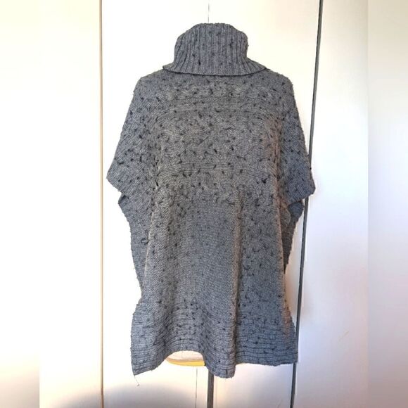 Long Tall Sally S Bobble Cable Knit Button Side Turtleneck Poncho - Picture 6 of 13